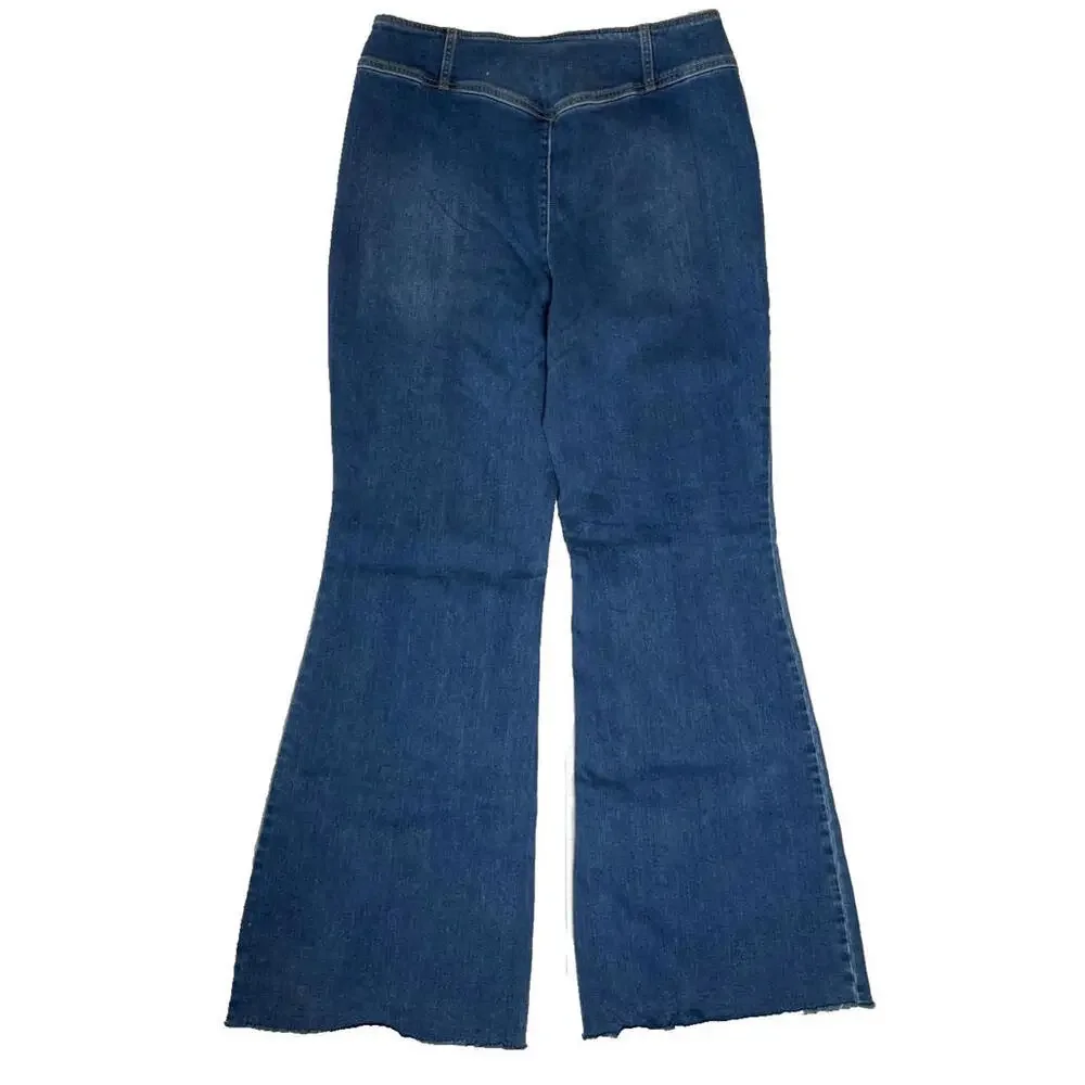 We The Free Curvy Denim Retro Flare Jean Seam Front High Rise Raw Hem Stretch 32 - Picture 2 of 8